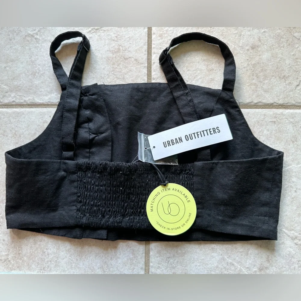 Urban Outfitters Linen Blend Button Up Crop Top Medium NWT '90s Square N… - Picture 3 of 7